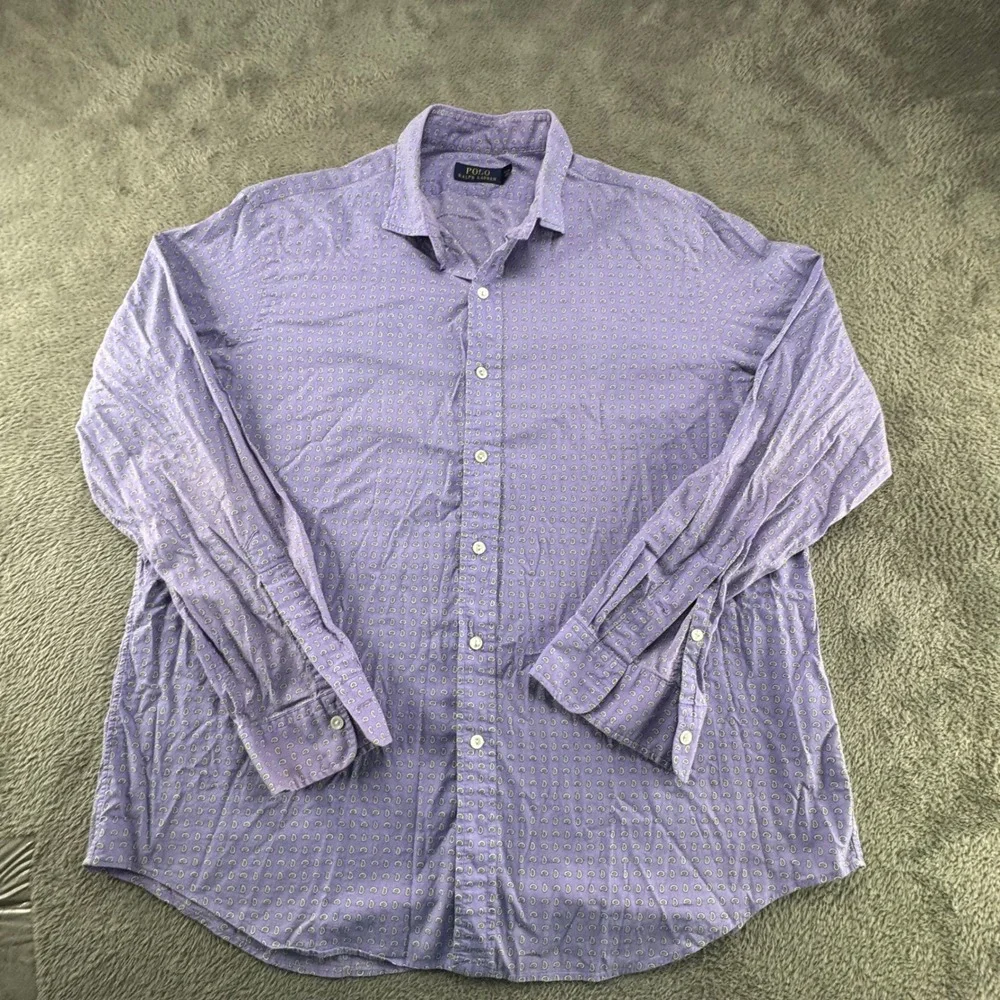 Polo‎ Ralph Lauren Shirt Mens XL Purple Paisley Cotton Long Sleeve Button Down
